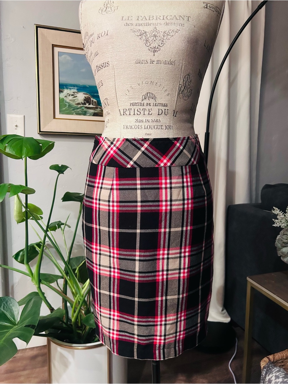 vintage stretch knit plaid pencil skirt by the brand Hanna Andersson